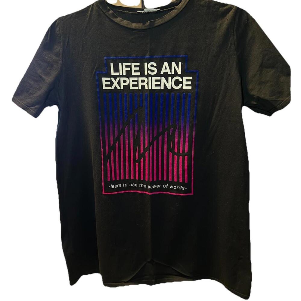 ZARA Men's Graphic Print T-Shirt Life Is An Experience Black Medium